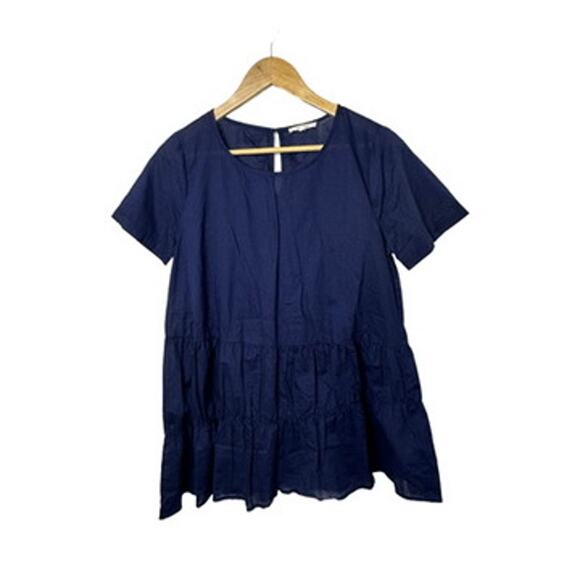 Anthropologie Pleione Oversized Navy Blue Tiered Top Women's Size Small - Picture 1 of 8